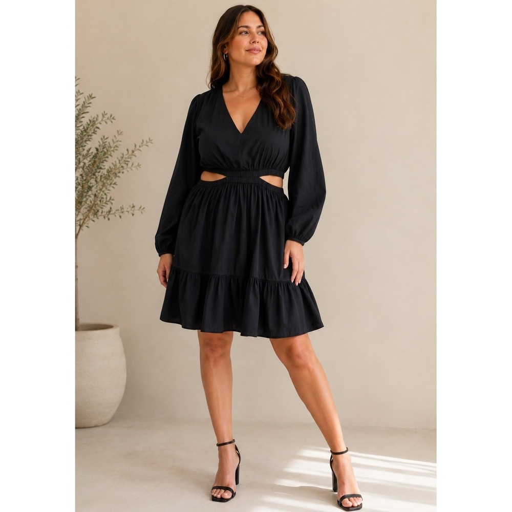 NWT The Drop Black Cotton Resort Dress XXL Cruise Vacation Cutout Mini Resort